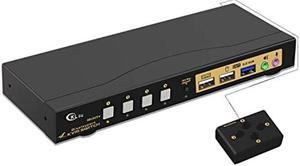 CKLau 4 Port USB 3.0 Displayport 1.4 KVM Switch 4K@144Hz 8K@30Hz with Audio, Cables for 4 PCs Sharing 1 Monitor and Single Keyboard Mouse