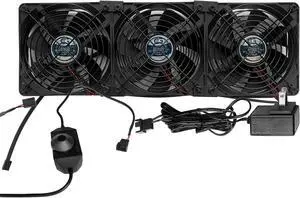 Coolerguys Pre-Assembled Triple 120mm Fan Cooling Kit with US Outlet Power Adapter and Manual Fan Controller