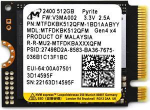 Micron 512GB 2400 M.2 2230 NVMe PCIe 4.0x4 SSD MTFDKBA512QFM-1BD1AABYYR