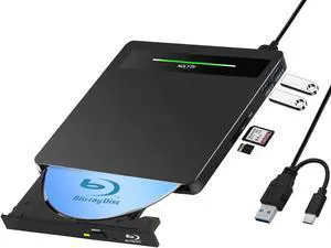 NOLYTH External Blu ray DVD Drive USB 3.0 USB C Blu ray DVD External Drive Write/Read Portable Bluray Burner Blu ray Player for Laptop Windows 11 MacBook Mac PC Desktop
