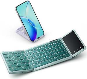 seenda Foldable Bluetooth Keyboard with Touchpad, Portable Folding Keyboard with PU Leather & Phone Holder, Small Travel Keyboard for iPad Tablet Laptop for College Students - Sage Green