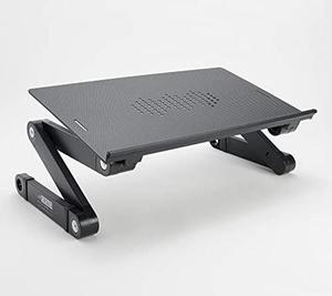 WorkEZ Best Adjustable Laptop Cooling Stand & Lap Desk for Bed Couch w/Mouse Pad. Ergonomic Height Angle tilt Aluminum Desktop Portable MacBook Computer Riser Table Cooler Folding Holder XL-Black
