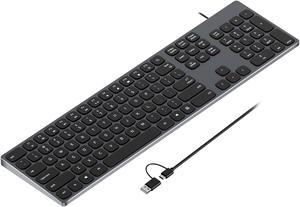 9H Aluminum USB Wired Keyboard with Numeric Keypad for PC Windows 10/8 / 7 / Vista/XP
