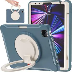 BATYUE Case for iPad Air 11-inch M3 (2025) / M2 (2024), iPad Air 5th/4th 10.9 inch(2022/2020), iPad Pro 11" 4th/3rd/2nd/1st, Shockproof Cover with 360° Rotating Stand, Pencil Holder, Blue