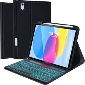 BLUTLOTUS iPad 10th Generation Case with Keyboard 2022, 10.9 inch Keyboard Case with Pencil Holder, 7 Color Backlit Detachable Keyboard, Smart Folio, Auto Sleep/Wake Tablet Cover(Black)