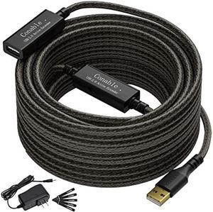 Active USB Extension Cable 75 Feet, 22AWG USB 2.0 A Male to Female Cord (from 2ft to 150ft for Selection), with 2 Extension chipsets Signal Booster, Repeater Cable with an AC Power Supply- 75ft