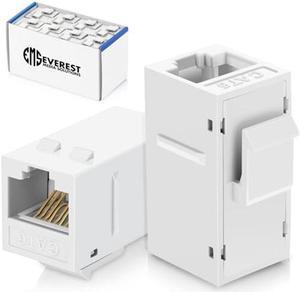 Everest Media Solutions RJ45 CAT6 Keystone Coupler in White - 48-Pack - Female to Female Ethernet Keystone Jack for Standard Wall Plates & Patch Panels - UTP Inline RJ45 Coupler Extender