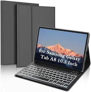Keyboard Case for Galaxy Tab A8 10.5 Inch 2022, Slim Smart Folio Case with 7 Colors Backlit & Magnetic Detachable Wireless Keyboard for Samsung Galaxy Tab A8 10.5 (SM-X200/X205/X207), Grey