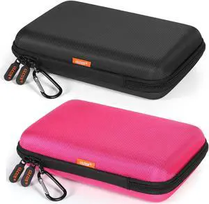 2 Colors Hard Carrying Case Electronics Organizer with Carabiner (Black + Deep Pink)