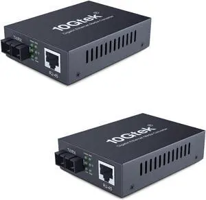 2PCS Gigabit SC to RJ45 Fiber Media Converter, Single Mode to Ethernet Converter 10/100/1000Mbps RJ45 Port to 1000Mbps Single Mode Dual SC Port, SMF, 1310nm, up to 20km, Auto-Negotiation