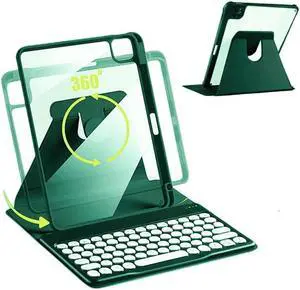 AnMengXinLing Keyboard Case for iPad 9th/8th /7th Generation, Rotating Case for iPad 10.2 2021/2020/2019 with Keyboard, Detachable Round Keys Clear Cover with Pencil Holder, Teal