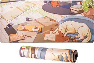 KFA Lazy Afternoon, Doggie Deskmat Large, 35" x 15", Cute Dog Keyboard Mouse Pad Desk Pad Desk Blotter for Gaming, Office or Home