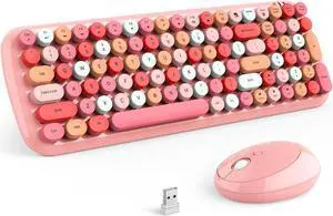 KNOWSQT Wireless Keyboard and Mouse Combo, Light Pink 100 Keys 2.4 GHz Round Keycap Typewriter Keyboards, USB Receiver Plug and Play, for Windows, PC, Laptop, Computer, Desktop