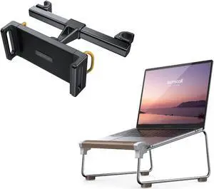 Lamicall Car Headrest Tablet Holder and Wooden Laptop Stand