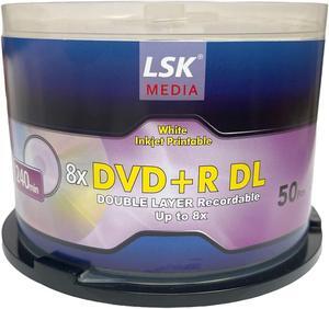 DVD+R DL Double Layer 8X 8.5GB 240min Video, White Inkjet Printable, by LSK Media, 50 Pack in Spindle | Blank DVDs for Burning Video | DVD Discs Blank | Recordable DVDs