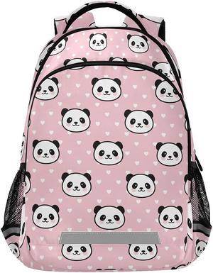 MNSRUU School Backpack with Chest Strap, Dot With Cute Panda Laptop Backpack, Travel Hiking Backpack for Boys Girls, Rucksack, Knapsack