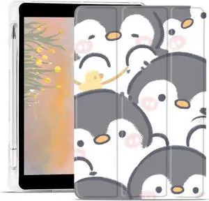 JOYLAND Cute Penguin Case for iPad 2022 10.9 Inch with Pencil Holder,Clear TPU Foldable Smart Stand Back Cover,for iPad 10th Generation Auto Wake/Sleep Full Body Protective Shockproof Protective Case