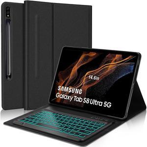 SENGBIRCH Keyboard Case for Samsung Galaxy Tab S10 Ultra, 14.6 inch Keyboard for S9 Ultra&S8 Ultra Tablet - Backlit Magnetic Detachable, Smart Cover Case for Tab S9 Ultra, Auto Sleep/Wake, Black