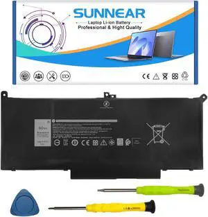SUNNEAR 4-Cell F3YGT 7.6V Battery Replacement for DELL Latitude 12 7280 7290 13 7380 7390 P29S002 14 7480 7490 Laptop E7280 E7480 E7490 E7290 E7380 DJ1J0 DM3WC 0DM3WC 2X39G 60Wh