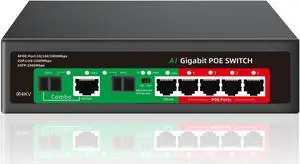STEAMEMO 8 Port Gigabit Ethernet Unmanaged PoE Switch, 4 Gigabit PoE+ @65W Built-in Power, 2 Uplink Gigabit Port + 2 SFP Slot, VLAN Mode, 802.3af/at, Desktop/Wall-Mount, Plug & Play