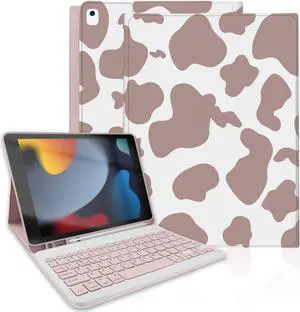 TopPerfekt for iPad 9th Generation Keyboard Case 10.2inch 2021, Magnetically Absorbent, Auto Sleep/Wake, Pencil Holder for iPad 8th Gen 2020, 7th Gen 2019, Air 3rd, pro 10.5inch - Brown Cow