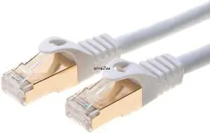 CAT7 Cable Ethernet Premium S/FTP Patch Cord RJ45 Fast Speed 600Mhz LAN Wire (100FT, White)