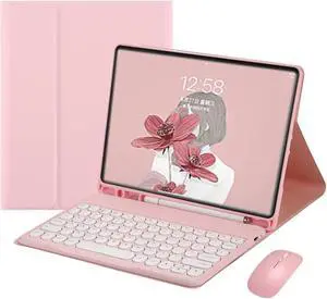 YEEHi Keyboard Case with Mouse Compatible with iPad 9th 8th 7th Gen 10.2 inch, Air 3rd Gen, Pro 10.5 inch Color Keyboard Retro Round Key Caps Cute Candy Colors Detachable Keyboard Cover (Pink)