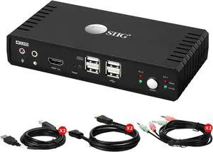 SIIG 4K HDMI 2 Port KVM Switch with Microphone & Audio, HDMI 4K60, HDCP 2.2, USB 2.0 x4, Cables Included, Support Wireless Keyboard/Mouse,Hotkey Control,Windows & Mac PCs,TAA Compliant(CE-KV0811-S1)