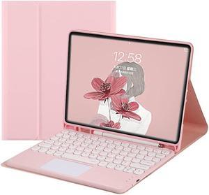 HENGHUI iPad Air 5th Gen 2022 / 4th Generation Keyboard Case with Touchpad Cute Round Key Color Keyboard Air 5 4 10.9 inch Detachable Touch Keyboard Slim Smart Cover with Pencil Holder (Pink)
