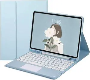 HENGHUI Touch Keyboard Case for Galaxy Tab S6 Lite 10.4 inch 2024/2022/2020 Keyboard Case with Touchpad Detachable Keyboard Cute Round Key Color Keyboard Cover (SkyBlue)