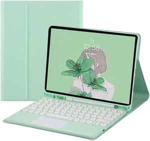 HENGHUI Touch iPad 9th Generation 8th Gen 7th Gen 10.2 Inch Keyboard Case with Touchpad iPad Air 3/Pro 10.5 Detachable Wireless Keyboard Round Keys Stand Folio Cover, MintGreen