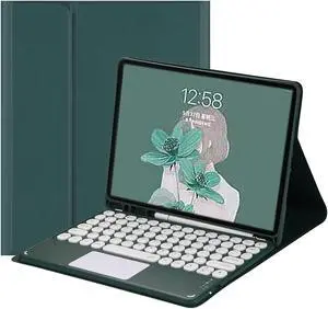 HENGHUI iPad 2022 Pro 11 inch 4th Generation Keyboard Case with Touchpad Cute Round Key Color Keyboard iPad Pro 11" 3rd 2nd Generation Detachable Touch Keyboard Slim Smart Cover (Pro11, DarkGreen)