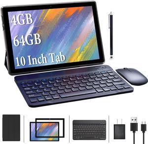 Tablets 10 Inch, 2 in 1 Tablet, Android Tablet with Keyboard Case, 4GB+64GB ROM/512GB Computer Tablets, Quad Core, HD Touch Screen, Dual Carema, Games, Wi-Fi, BT, Google GMS Certified PC Black