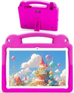 Ruufuuxy Kids Tablet - Android 14 Tablet - 10 Inch Tablet for Kids, WiFi 6, Octa-Core, 8(4+4) GB RAM 64GB ROM, 5000mAh, GMS, Android Tablets with Parental Control (Pink with EVA Case)