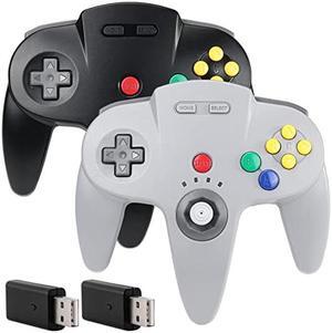 2 Pack 2.4 GHz Wireless Switch N64 Controller, w/USB Dongle, Compatible with Windows Laptop PC iOS Mac Linux Raspberry Pi, Switch/NSO - (Rechargeable) (Plug and Play) (Gray/Black)