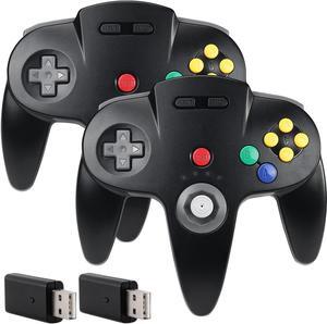 2 Pack 2.4 GHz Wireless Switch N64 Controller, w/USB Dongle, Compatible with Windows Laptop PC iOS Mac Linux Raspberry Pi, Switch/NSO - (Rechargeable) (Plug and Play) (Black)