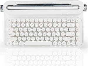 86 Keys Wireless Typewriter Keyboard, Retro Keyboard with Integrated Stand, Bluetooths Keyboard with Cute Round Keycaps for Multi Device for PC (White)