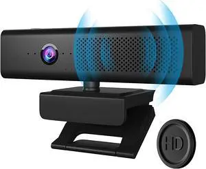 Full HD 1080P Computer Camera with 4 Built-in Omnidirectional Microphones and Speaker for Video Conference Streaming, USB External Webcam with Magnetic Privacy Cover for Desktop Monitor Laptop