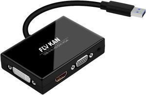 FLY KAN USB 3.0 to HDMI-DVI-VGA Video Graphics Card Adapter for Multiple Monitors-Add HDMI and DVI-D or HDMI and VGA (- Windows Only)