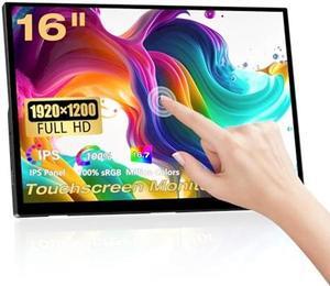 Portable Touchscreen Monitor, 16 Inch 1920X1200P Monitor IPS Touch Screen Monitor with USB C HDMI Port, 300cd/m2, External Monitor for Laptop PC Phones Computer Ras Pi