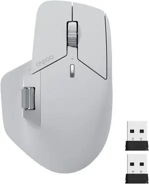 Rapoo MT760 Multi-Device Wireless Mouse, Bluetooth 5.0 and 2.4G Multi-Mode Connection, Up to 4 Devices, 11 Programmable Buttons, 4K DPI, 90 Days Battery Life, PC, Light Grey