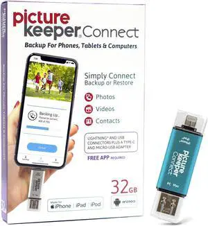 Picture Keeper Connect Photo & Video USB Flash Drive for Apple, Android, & PC Devices, 32GB Thumb Drive, Turquoise