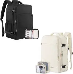Sinaliy Backpack (Black & Beige), Flight Approved Personal Item Travel Backpack, Carry On Backpack with Multi-Pockets, College Bag, Hiking Waterproof Backpack, Business Backpack with USB Charging Port