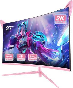 SNOW FOX Fierce Man Pink 27inch Curved Gaming Monitor 1440P 1800R VA Panel Computer Monitor High Refresh Rate Support 165HZ -144HZ,1ms,Contrast 4000 : 1,97% sRGB Color Gamut