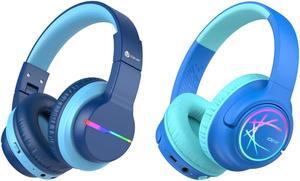 iClever BTH18 & BTH12 Kids Bluetooth Headphones Bundles-Comfortable Fit, Stereo Sound, Foldable, Adjustable Headband, Childrens Headphones for iPad Tablet Home School Travel