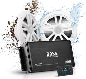 BOSS Audio Systems ASK902B.6 Marine Boat 6.5 inch Speakers and Amplifier Package - 500 High Output Full Range 4 Channel Amp, Bluetooth Remote, Waterproof Pouch