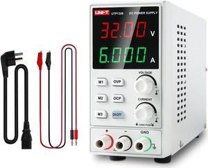 UNI-T DC Power Supply Variable Adjustable Bench Power Supply Switching Regulated 32V 6A OVP OCP OTP 4 Digits LED Display with Plug Adapter Power Cord Output Cables UTP1306