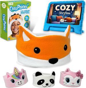 Toddler Headphones Wireless for 2+ Year Old Girl & Boy - Kids Headband Headphone for Plane - Volume Safe Earphones - Wired Adapter & Travel Bag for School Home Car - Cozy Storytime - FRAINKIE (Fox)