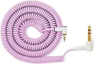 MyVolts Candycord Audio Cable, Angled Mini Jack to Angled Large Jack, Curly 100cm to 200cm, Jellybean Purple Colour