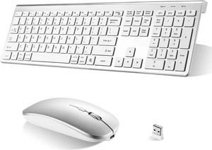 UrbanX Plug and Play Compact Rechargeable Wireless Bluetooth Full Size Keyboard and Mouse Combo for Dell Latitude 7400 Laptop - Windows, macOS, iPadOS, Android, PC, Mac Smartphone, Tablet -White